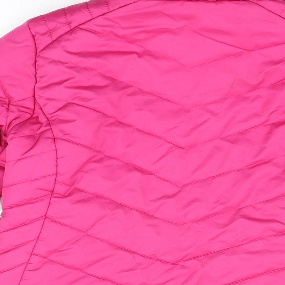 Brand and care label for Gerry girls’ pink puffer jacket coat, size 7-8, years zip
