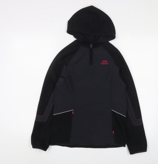 Decathlon Womens Black Polyester Pullover Sweatshirt Size 8 Zip - Logo, Embroidered
