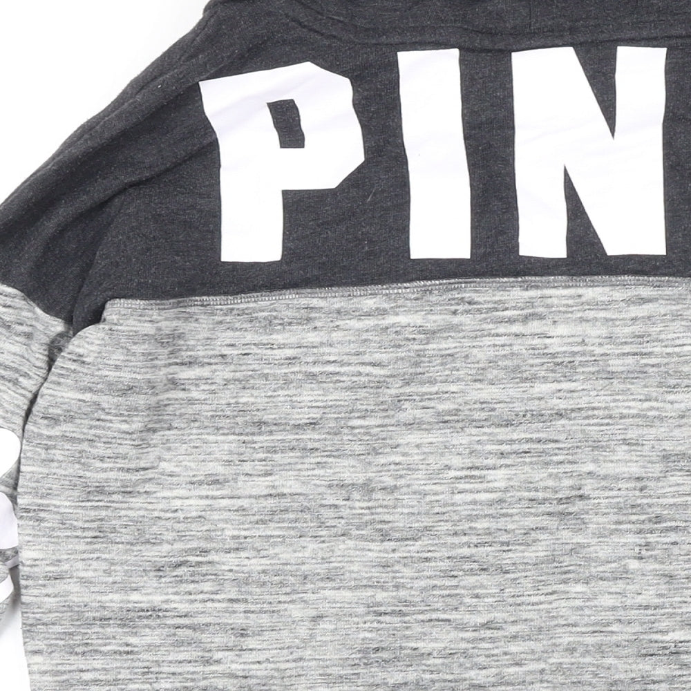 PINK Womens Grey Colourblock Polyester Pullover Sweatshirt Size XS
