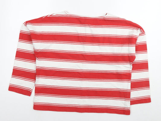 Crew Clothing Womens Red Striped Cotton Basic T-Shirt Size 14 Round Neck