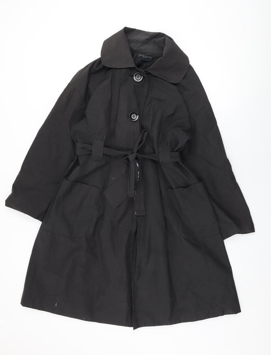 Additional front view of Betty Jackson women’s black trench coat coat, size UK 12, button