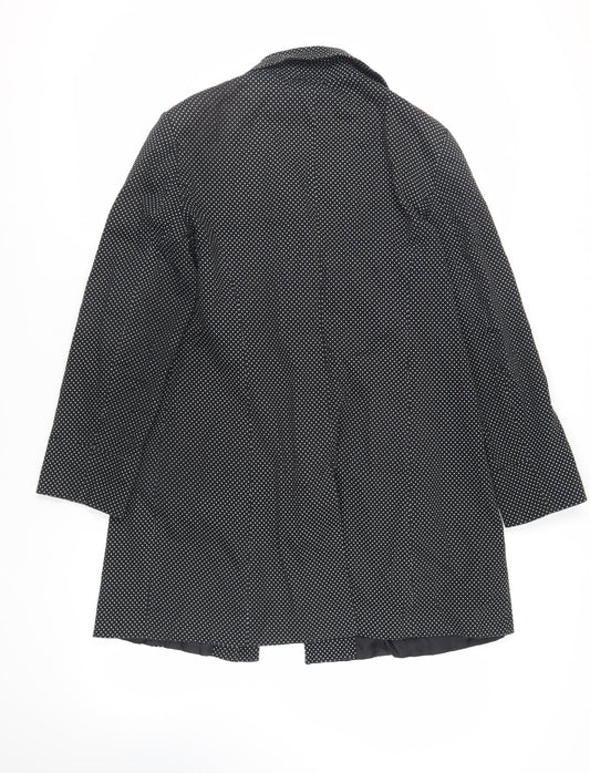 M&Co Womens Black Polka Dot Overcoat Coat Size 14 Button