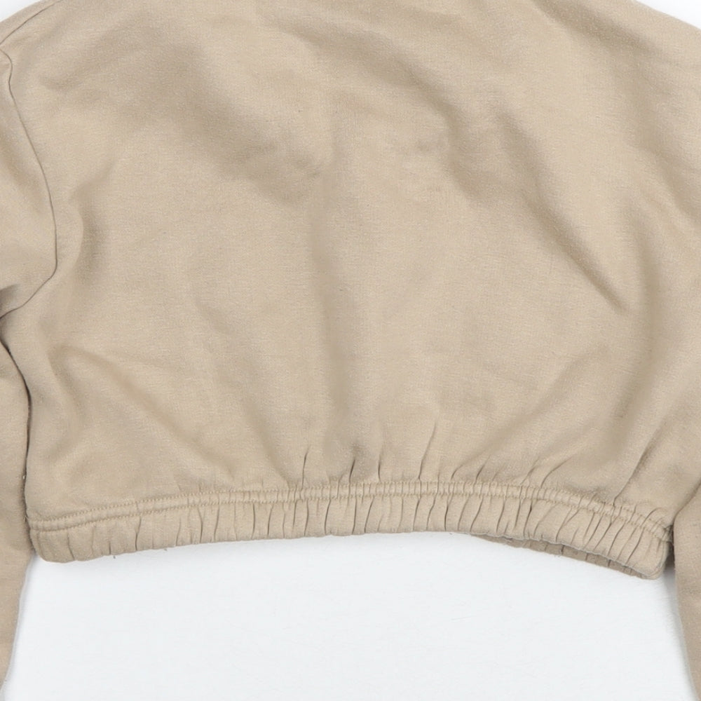 Boohoo Womens Brown Cotton Pullover Sweatshirt Size 8 Pullover - MMVI Cropped