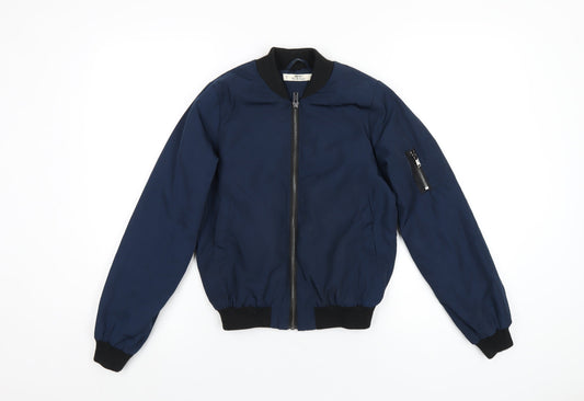 Miss Selfridge Womens Blue Bomber Jacket Coat Size 4 Zip