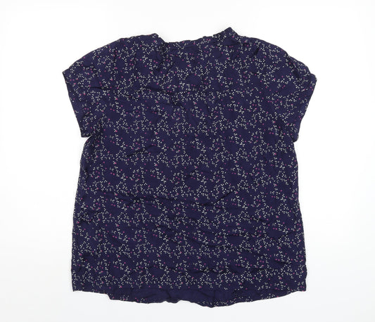 River Island Womens Blue Geometric Viscose Basic T-Shirt Size 16 Scoop Neck