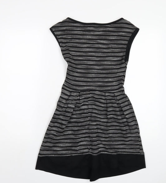 Stradivarius Womens Black Polyester A-Line Size S Round Neck Zip