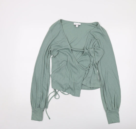 Womens UK Size L Topshop Green Wrap Blouse