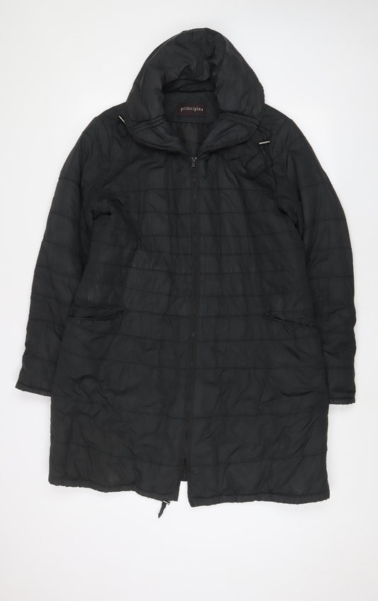 Additional front view of Principles women’s black quilted coat, size UK 14, zip