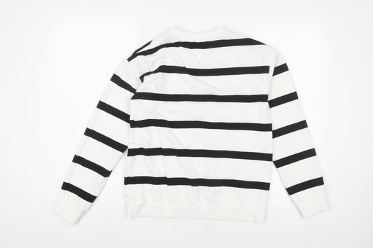 H&M Womens White Striped Cotton Pullover Sweatshirt Size XS Pullover