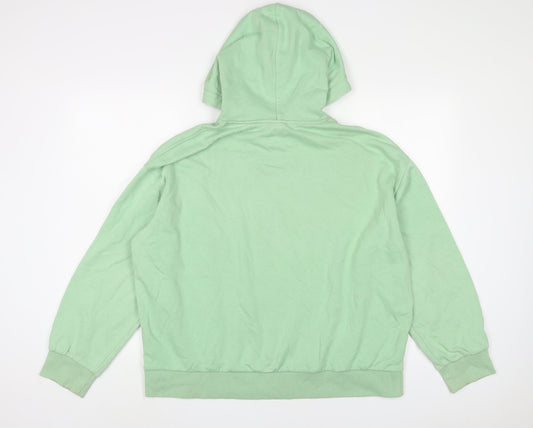 H&M Womens Green Cotton Pullover Hoodie Size M Pullover - Embroidered