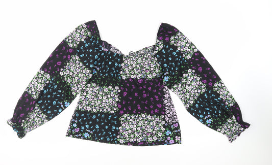 Quiz Womens Black Floral Polyester Basic Blouse Size 12 Sweetheart