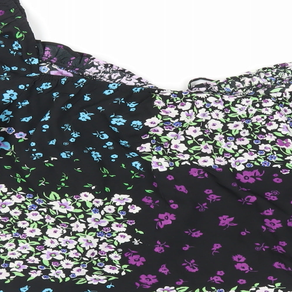 Quiz Womens Black Floral Polyester Basic Blouse Size 12 Sweetheart