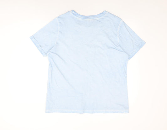 Oasis Womens Blue Cotton Basic T-Shirt Size L Round Neck - Joie De Vivre