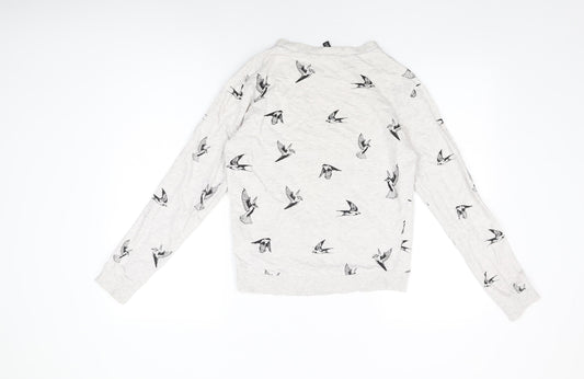 H&M Womens Grey Cotton Pullover Sweatshirt Size XS Pullover - Bird Print