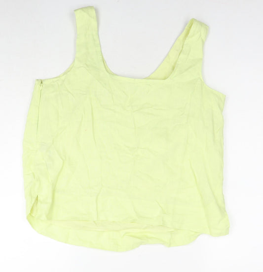 Autograph Womens Yellow Linen Basic Tank Size 16 Scoop Neck
