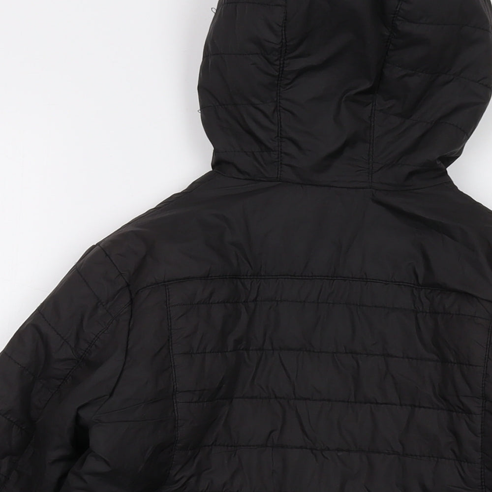 Brand and care label for Quechua boys’ black puffer jacket jacket, size 10, years zip