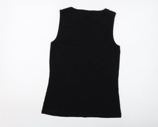 M&Co Womens Black Cotton Basic Tank Size 12 Round Neck
