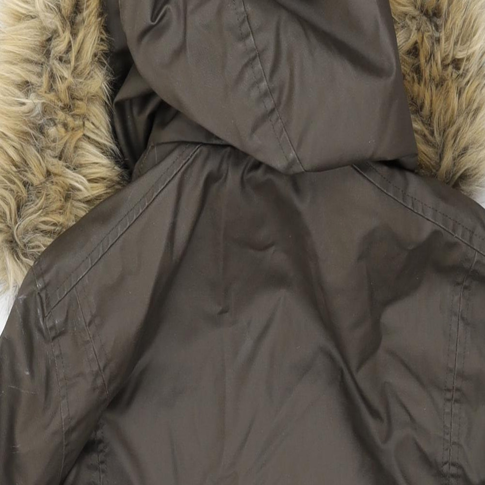 Harvey Jones Womens Brown Parka Coat Size 8 Zip - Faux Fur Hood
