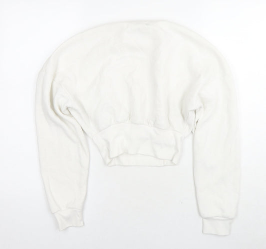 Boohoo Womens White Cotton Pullover Hoodie Size 10 Pullover