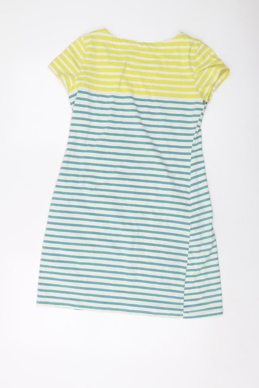 Lily & Me Womens Multicoloured Striped Cotton T-Shirt Dress Size 12 Round Neck Pullover