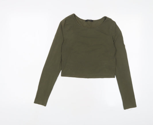 New Look Womens Green Cotton Cropped T-Shirt Size 8 Collared