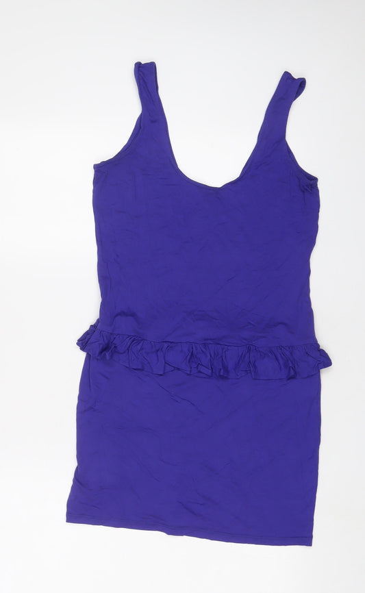 Additional front view of Miss Selfridge women’s purple cotton bodycon, size UK 12, scoop neck pullover