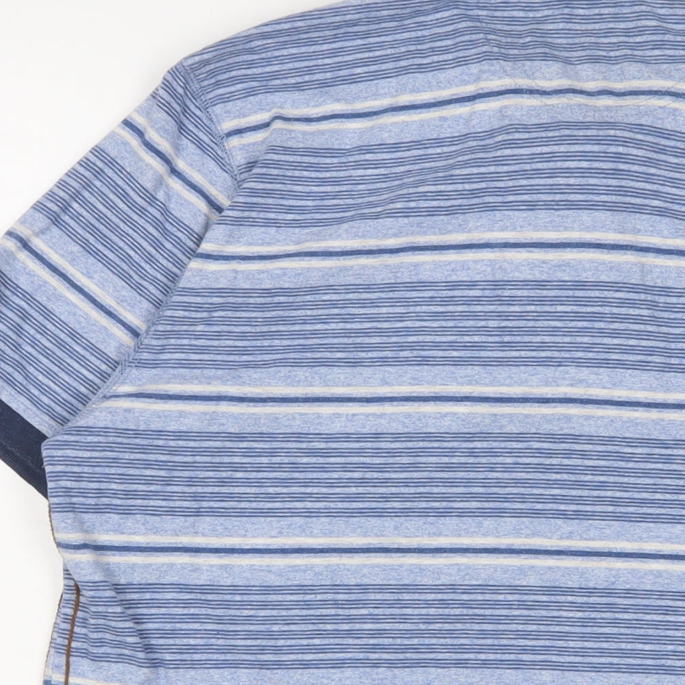 NORTH COAST' Mens Blue Striped Cotton Polo Size L Collared Button