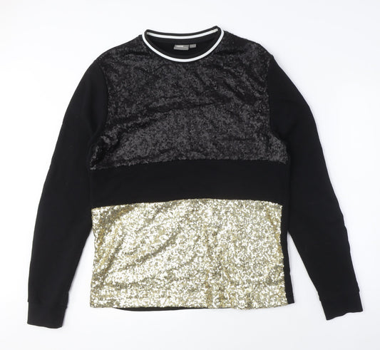 Additional front view of Women's Black Gold Sequin Pullover Sweatshirt, Size Regular