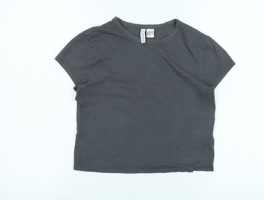 Divided Womens Grey Cotton Basic T-Shirt Size S Crew Neck