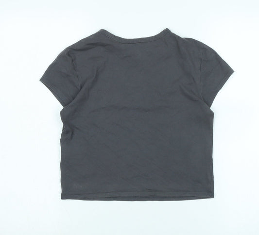 Divided Womens Grey Cotton Basic T-Shirt Size S Crew Neck
