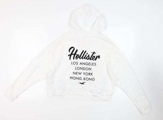 Hollister Womens White Cotton Pullover Hoodie Size M Pullover - Logo
