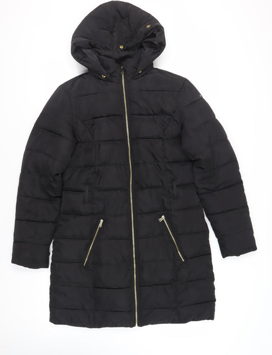 Dorothy Perkins Womens Black Quilted Coat Size 10 Zip - Hooded