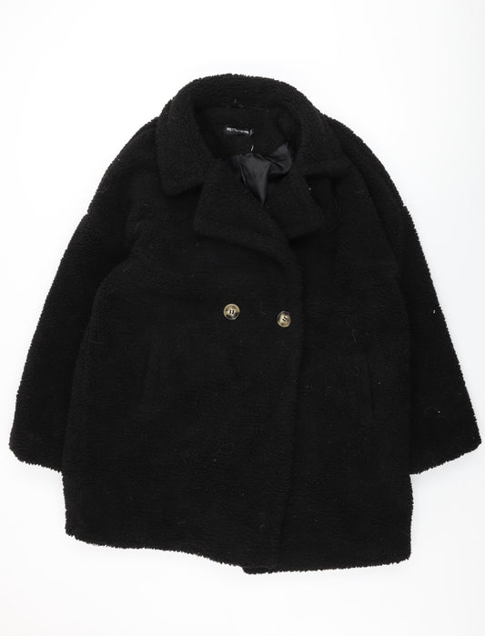 Womens UK Size 14 PRETTYLITTLETHING Black Overcoat