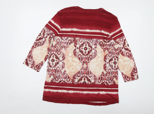 Olsen Womens Red Geometric Cotton Basic T-Shirt Size 18 Round Neck