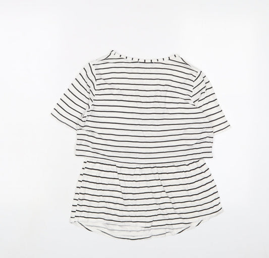 Boohoo Womens White Striped Viscose Basic T-Shirt Size 8 Crew Neck