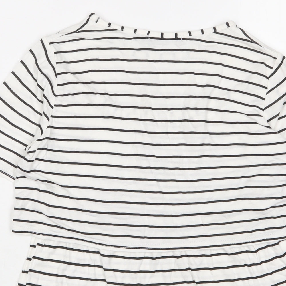 Boohoo Womens White Striped Viscose Basic T-Shirt Size 8 Crew Neck