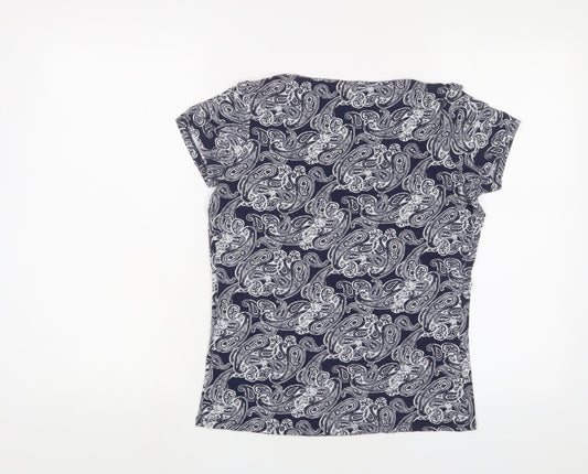 M&Co Womens Grey Fair Isle Viscose Basic T-Shirt Size 10 Scoop Neck