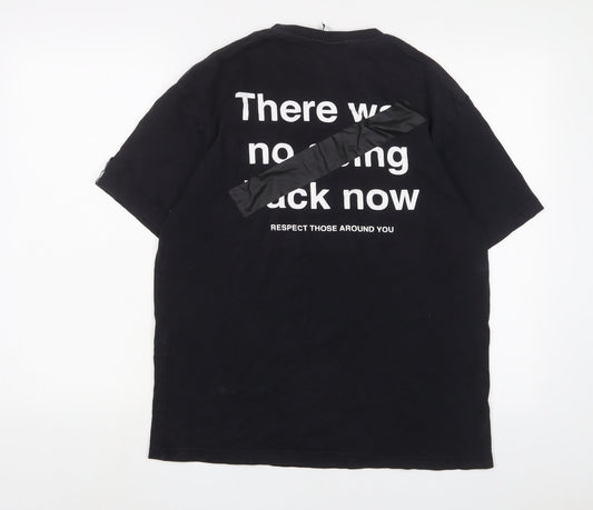 Zara Mens Black Cotton T-Shirt Size M Crew Neck