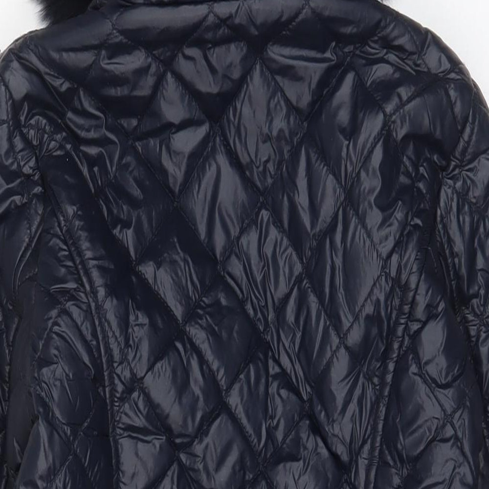 Jimika Womens Blue Quilted Coat Size S Zip - Belted