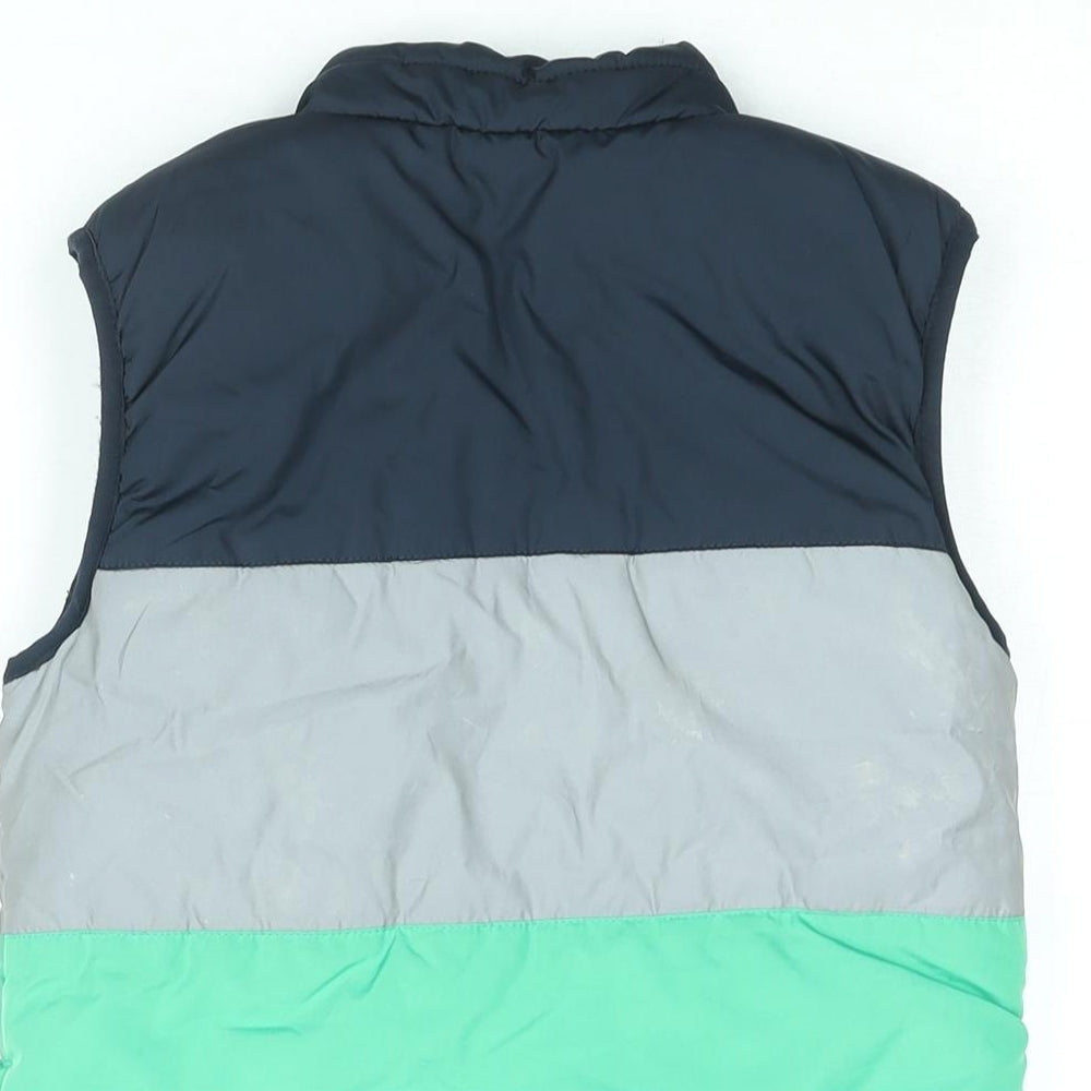 Brand and care label for NAME IT boys’ blue striped gilet coat, size 7, years zip