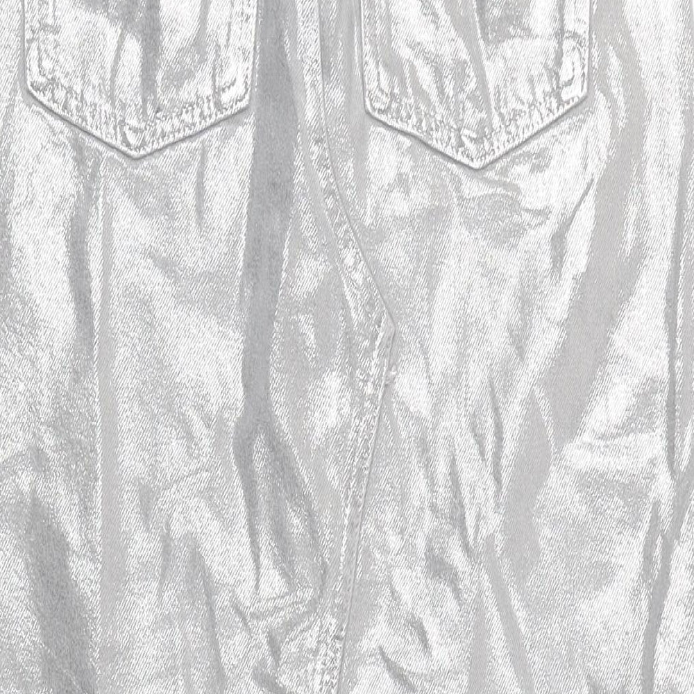 M&S Womens Silver Cotton Blend Maxi Skirt Size 8 Zip - Raw Hem Detail