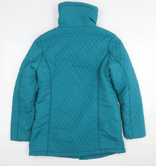 First Avenue Womens Blue Quilted Coat Size S Zip