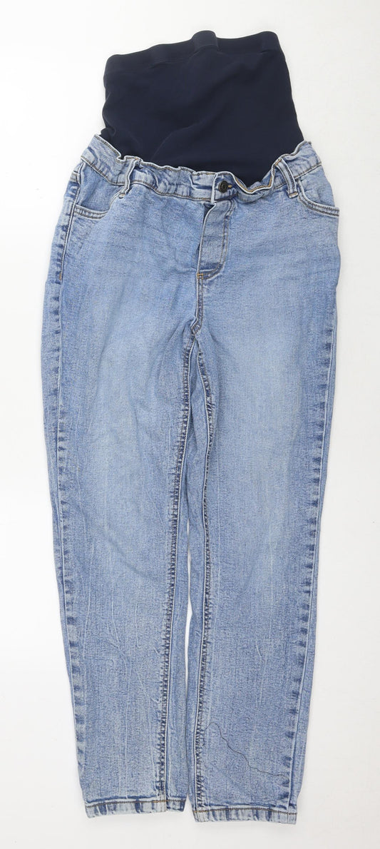 Additional front view of ASOS women’s blue cotton mom jeans, size UK 8, 28-inch leg regular button