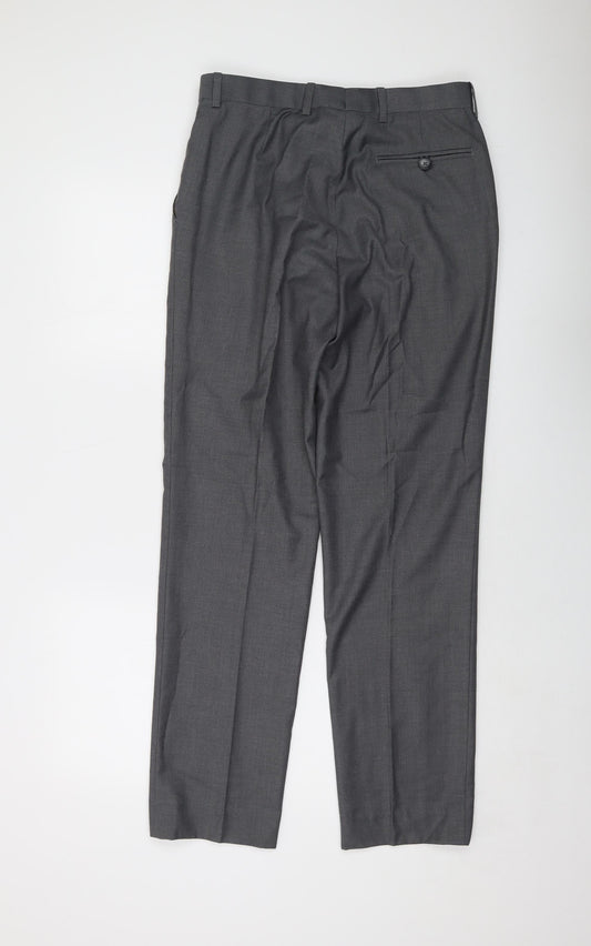 Yaly Mens Grey Polyester Trousers Size 30 in L31 in Regular Hook & Eye