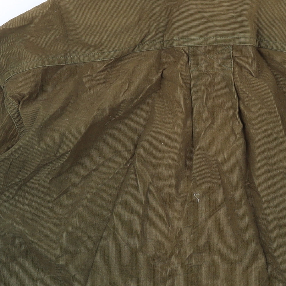 Check Mark Mens Green Cotton Button-Up Size M Collared Button