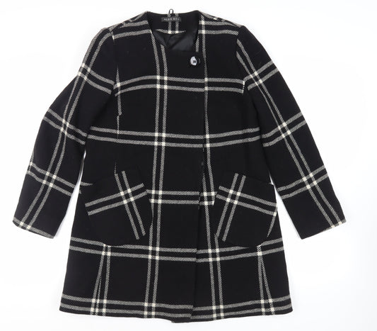 ALEX&CO Womens Black Plaid Overcoat Coat Size 10 Button