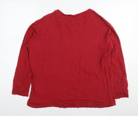 John Lewis Womens Red Cotton Basic T-Shirt Size 16 Round Neck - Let it snow