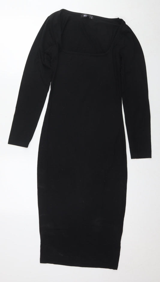 Additional front view of Missguided women’s black polyester bodycon, size UK 8, square neck pullover