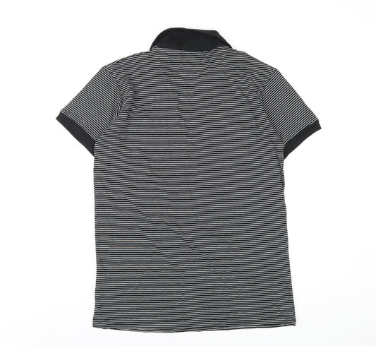 Peter Werth Mens Black Striped Cotton T-Shirt Size M Collared