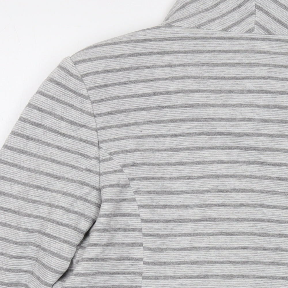 Brand and care label for Principles women’s grey striped jacket, size UK 14, hook & eye